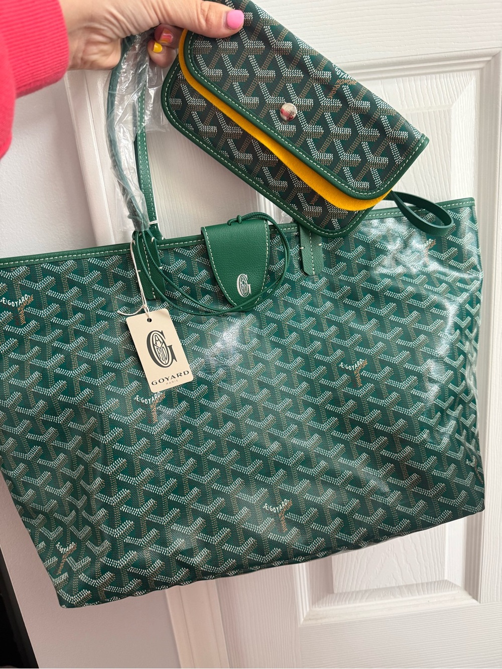 Goyard Green Chevron St. Louis Tote with Matching Pouch - Picture 2 of 4